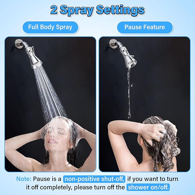 Enhon 2 Setting Pivoting Single Spray Shower Head with Shut Off Valve, Replacement for 52650-PK Compatible with Delta Shower, 2.5 GPM Brass Water Saving Shower Head 1 5/8" Diameter Spray Face(1 Pack)