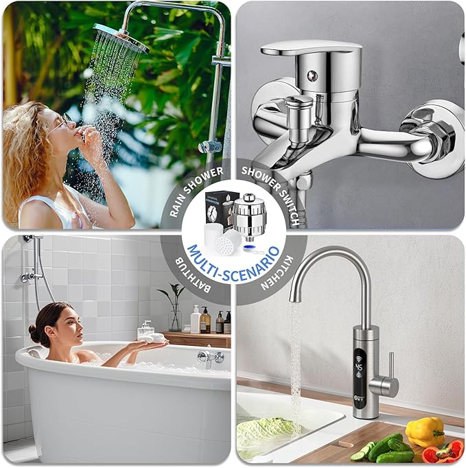 20 Stage Shower Head Filter-with 2 Replacement Cartridges, for Hard Water, High Output Shower Water Filter for Removing Chlorine and fluoride