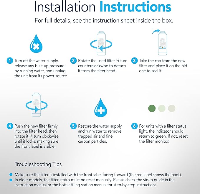 Replacement Water Filter For Premium Filtration – Compatible with Elkay 51300C, 55898C, ERF750, EWF3000 – No Chip, Extended Service Life (3, 9")