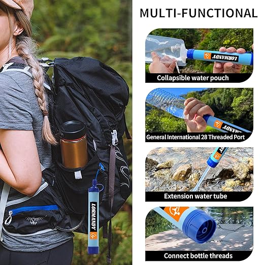 Personal Water Filter, Straw Water Purifier System, Outdoor Portable Water Filter Straw, Emergency Survival Gear for Hiking Camping Accessories Travel Fishing Emergency Preparedness