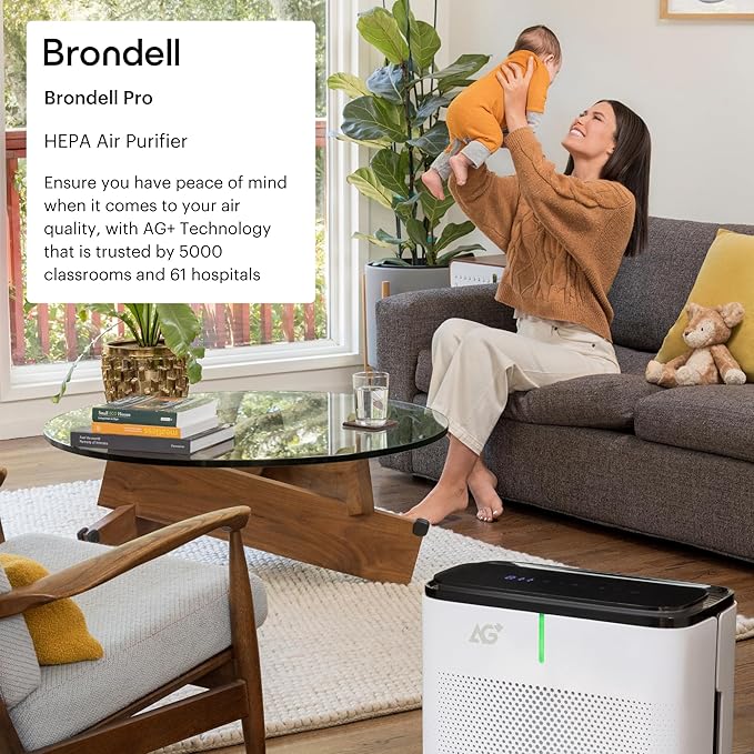 Brondell P700BB-W Pro Air Purifier Clean Air Filter With Aurabeat AG+ Technology for Bedroom, Home Office, Reduces Odor from Smoke and Pets, Includes Filters, 1655 Square Feet, White
