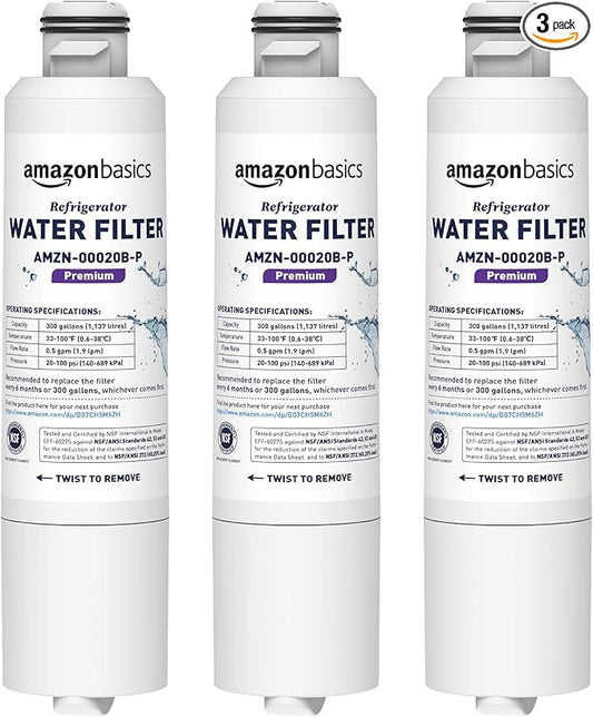 Amazon Basics Replacement Samsung DA29-00020B Refrigerator Water Filter Cartridge - Pack of 3, Premium Filtration, Easy to Install