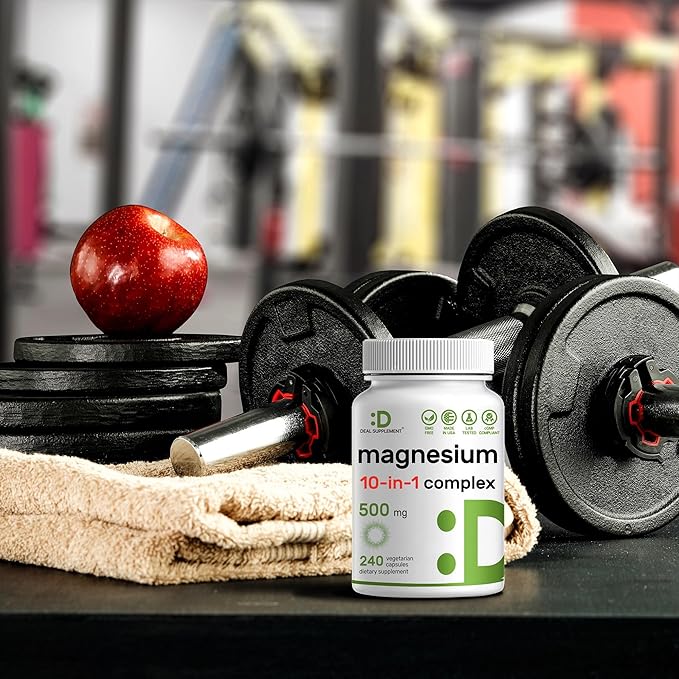 Magnesium Complex 500mg, 240 Veggie Capsules | 10-in-1 Glycinate, Citrate, Malate, & More | 100% Chelated for Easy Absorption | Essential Mineral Supplement for Muscle, Sleep, & Heart Health