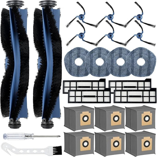 24 Pack X10 Pro Omni Replacement Accessories Kit for Eufy X10 Pro Omni Robot Vacuum Cleaner, 2 Main Brushes 4 Hepa Filter 4 Mop Pads 6 Dust Bags 6 Side Brushes 1 Screwdriver 1 Cleaning Brush