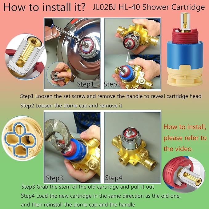 HAIN-YO Pressure Balancing Cartridge Replacement for JL02BJ, 40mm Ceramic Pressure Balance Cartridge,40mm Faucet Cartridge For Tub and Shower Faucet cartridge,Sturdy Core Copper (JL02BJ)