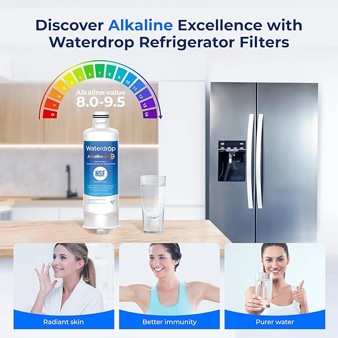Waterdrop Alkaline DA97-17376B Water Filter, Enhances pH, Replacement for HAF-QIN/EXP, DA97-08006C, RF28R7201SR, RF28R7351SG, WD-F45-AL, 4 Filters