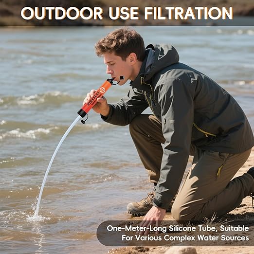 Water Filter Straw, Emergency Water Filtration System, Personal Water Purifier, Outdoor Survival Gear and Equipment for Hiking Camping Accessories Travel Fishing Emergency Preparedness (4PCS)