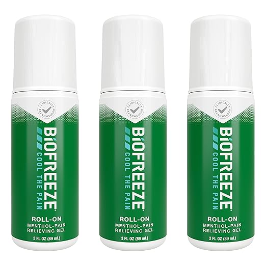 Biofreeze Roll On Pain Relief for Knee, Neck, Hip, Joint, Shoulder, & Simple Backache, Arthritis Pain Reliever, Sore Muscle Relief, Roll On Menthol Gel 3 Fl Oz (Pack of 3)