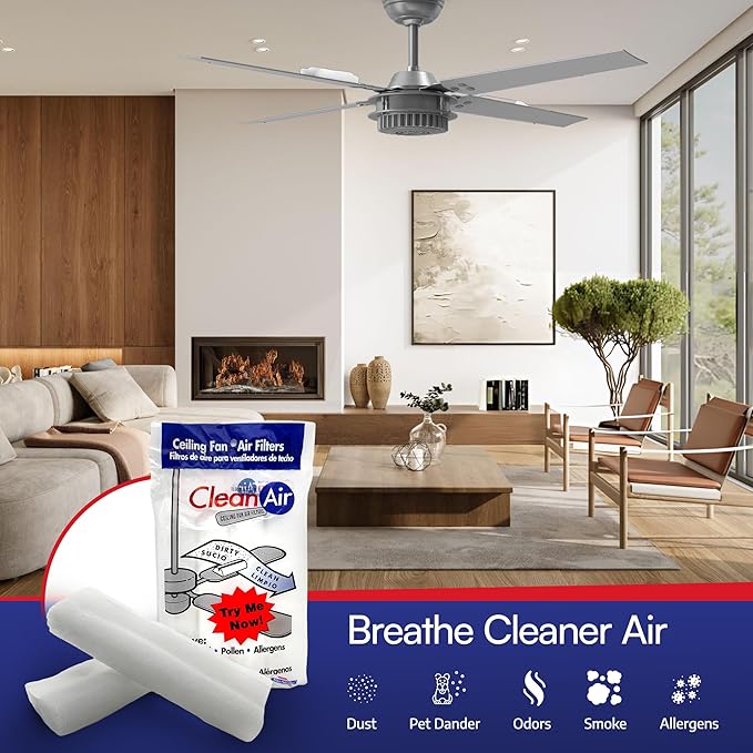 BioStrike Ceiling Fan Air Filters for Blades - Dust & Allergen Catcher - Peel & Stick, Universal Fit - Fan Blade Filter Air Purifier Pads - Made in USA - 1 Pack (Includes 2 Filters)