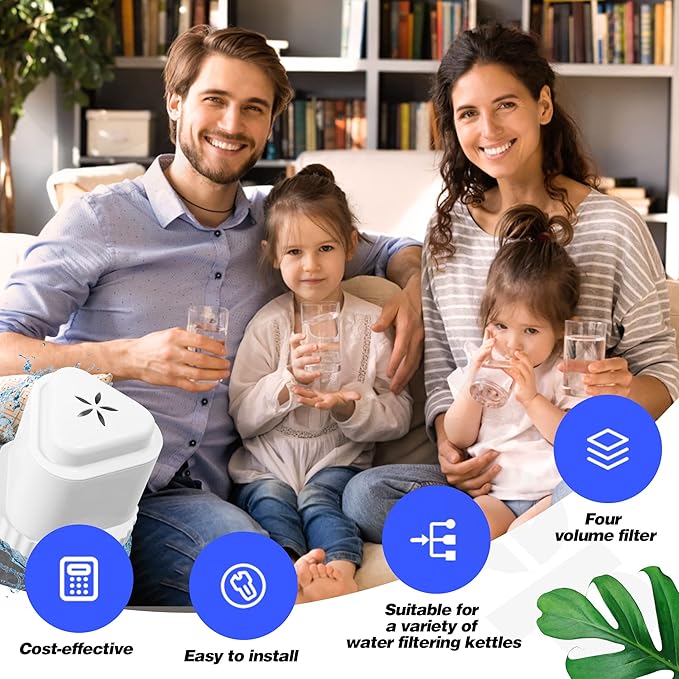 4Pack Replacement Filter for EPIC Water Filter Pitcher, Water Filter Pitcher Compatible with Aquagear Seychelle, BPA Free. Removes Fluoride, Chlorine, Lead, Odors