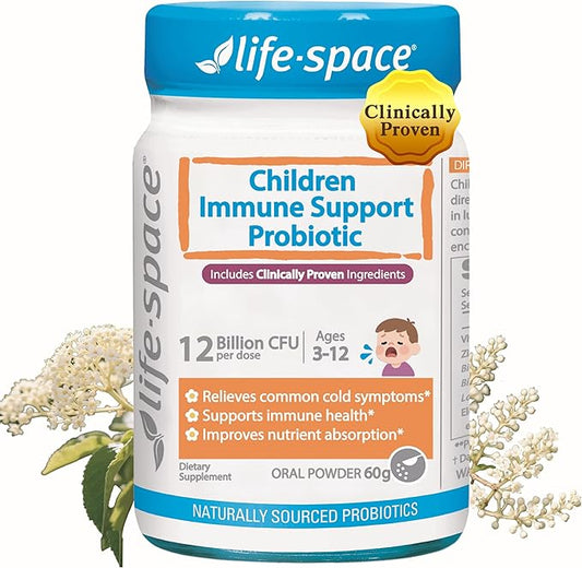 Life-Space Children Immune Support Probiotic, Clinically Proven to Relieve Common Cold Symptoms, 12 Billion CFU, 6 In1 Kids Probiotic for Digestive & Immune Health, 2 Month Serving, 60 Grams