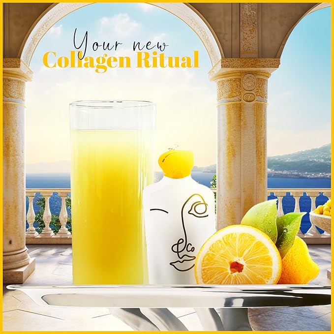 LEMON & CO. Lemon Collagen Elixir - 5g Wild Caught Marine Collagen with Vitamin C & Organic Lemons - Non-GMO, Sugar-Free, Preservative-Free Collagen Water for Nails, Hair & Skin - 14 Packets