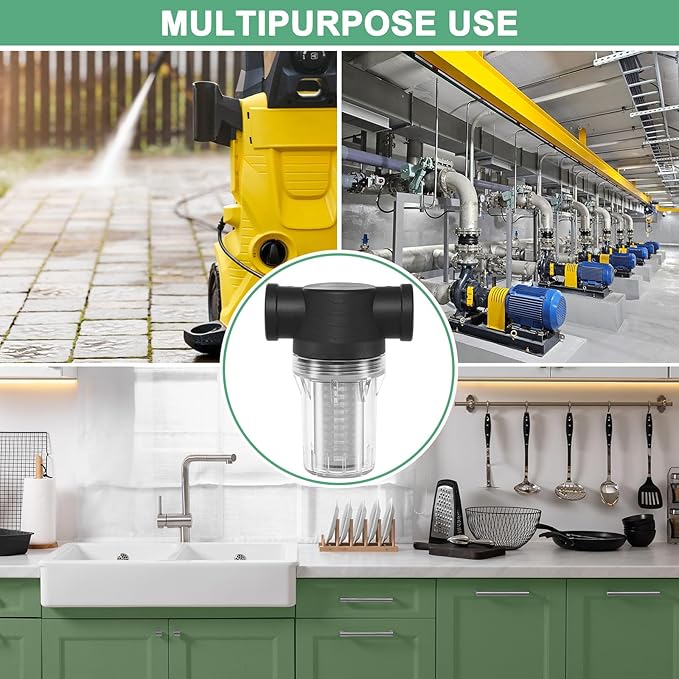 3-Pack Water Pump Strainer with 40 Mesh Stainless Steel Filter Screen, 3/4" Inch Female NPT in-line Strainer for Garden Hose Outdoor RV Water Tank Pressure Washer [Black]