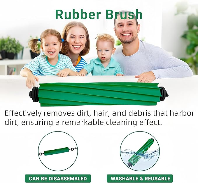 Replacement Parts Compatible with iRobot Roomba Plus 405 Combo/ 505 Combo Robot Vacuum, 1 Rubber Brush 6 Mop Cloth 4 Dust Bag 3 Filter 6 Side Brushes