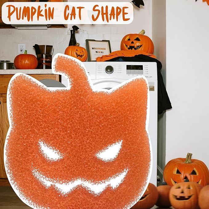 NewKe 6 Pack Halloween Pet Hair Remover for Laundry, Reusable Pet Hair Catcher Lint Remover, Washing Machine Hair Catcher, Washing Dryer Pads for Clothing Dog Cat Pet Fur Remover-Cat Head Pumpkin