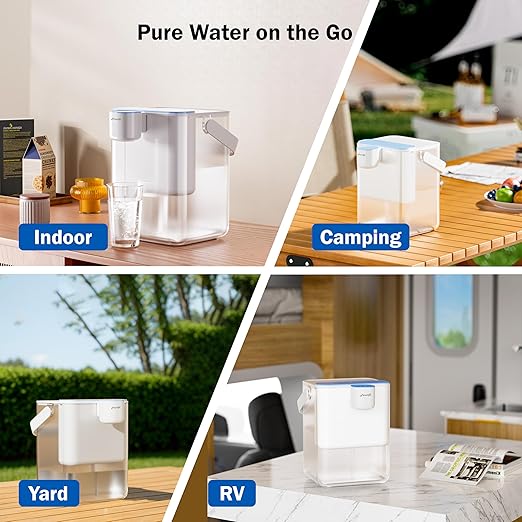 Frizzlife MD40 Rechargeable Water Filter Dispenser with 2 Filters Pre-Installed, Certified Reduce 99.9% of Chlorine, 400-Gallon/6 Months Water Pitcher, Extra 4 Filter Replacements
