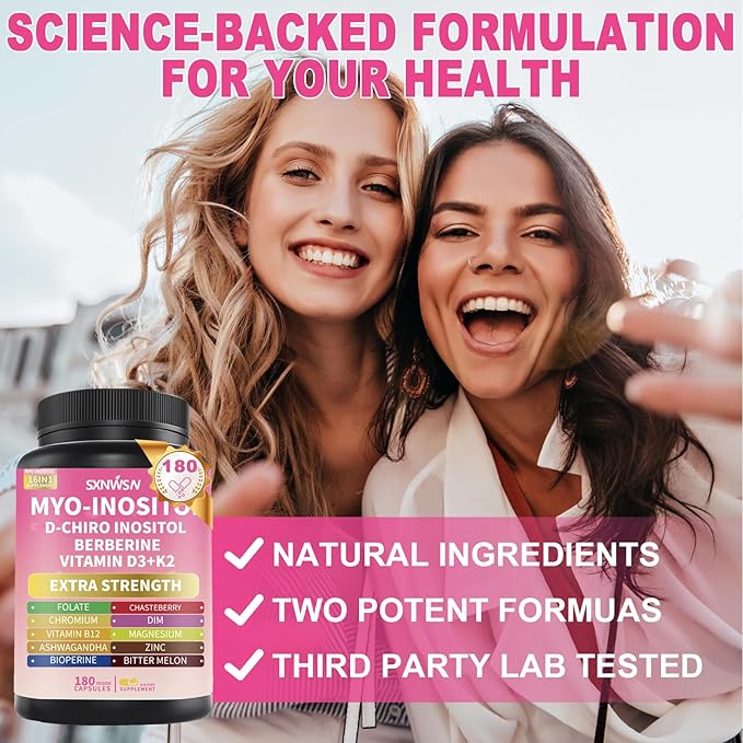 Myo-Inositol & D-Chiro Inositol Supplement with Berberine Ashwagandha - Healthy Hormone Balance & Healthy Ovarian Support for Female Health & Wellness