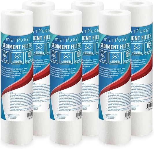 6-Pack Sediment Filter 2.5"x10" 5 Micron Multi-Gradient Cartridge Replacement for Any Standard RO Drinking Water System, Whole House Filtration. Compatible with DuPont, Compatible with Pentek