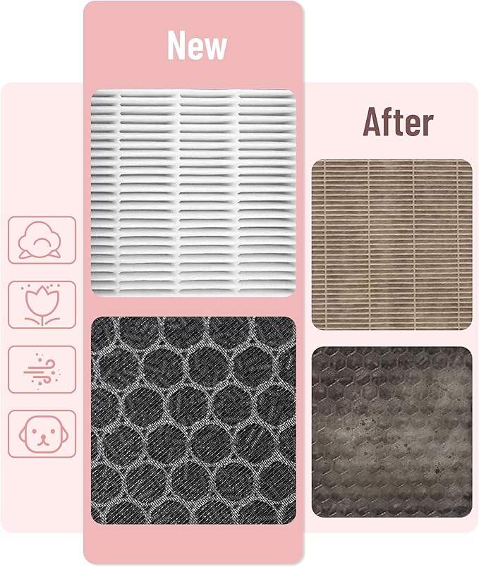 HME020248N Replacement Filter Compatible with hOmeLabs HME020248N Air Purifier, 2 Main Filter + 6 Activated Carbon Pre-filters