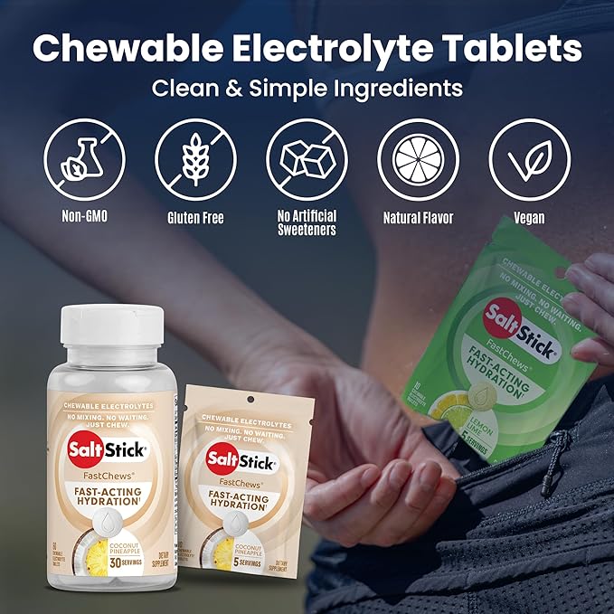 SaltStick Electrolyte FastChews - 60 Coconut Pineapple Chewable Electrolytes - Salt Tablets for Running and Hydration, Electrolyte Chews - 60 Count