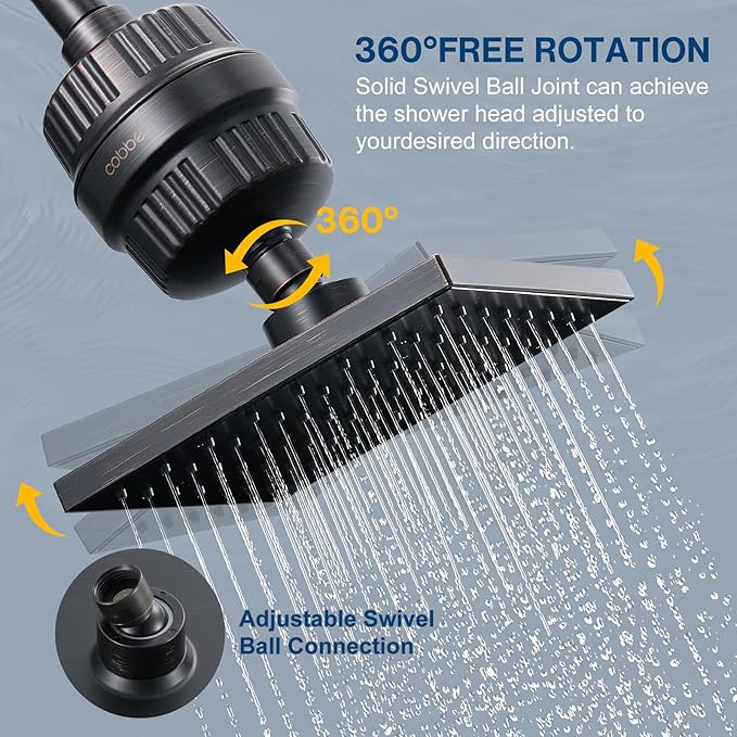Cobbe High Pressure Filtered Shower Head Combo, Rain Shower Head with 20 Stage Shower Head Filter for Hard Water - Adjustable Replacement Remove Chlorine and Harmful Substances, ORB