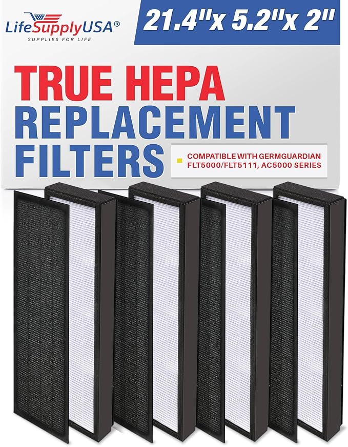 LifeSupplyUSA True HEPA Replacement Compatible with GermGuardian FLT5000/FLT5111 AC5000 Series Air Cleaners, Filter C (4-Pack)
