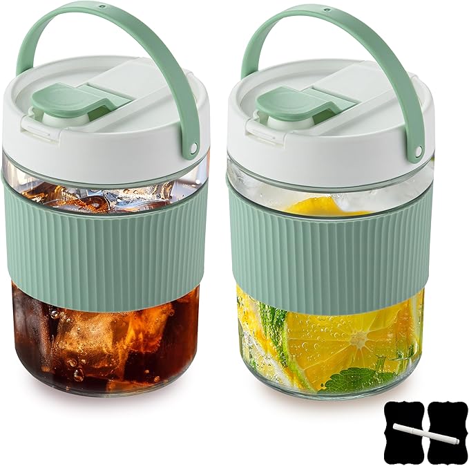 2-Pack Glass Mason Jar Water Pitcher with Lids, 40FL OZ (1200ML) - Large Wide Mouth, Pour Spout & Handle for Cold Brew Tea, Iced Coffee & Cold Drinks - Ideal for Refrigerators & Kitchens containers