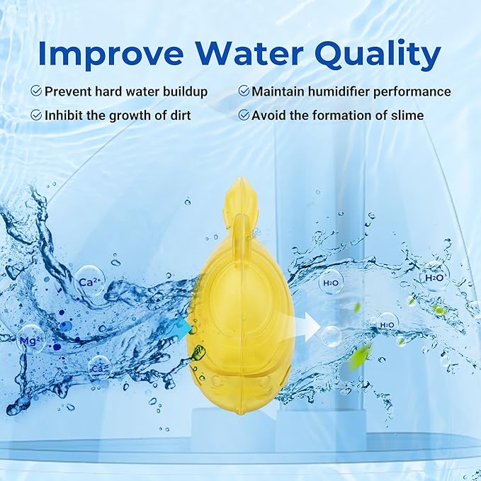 12 Pack Universal Humidifier Cleaner Fish Compatible with Almost All Humidifiers and Fish Tanks, Equipped with Silver Ion Filter Balls, Prevents Hard Water Build-Up, Reduces Scale, Yellow