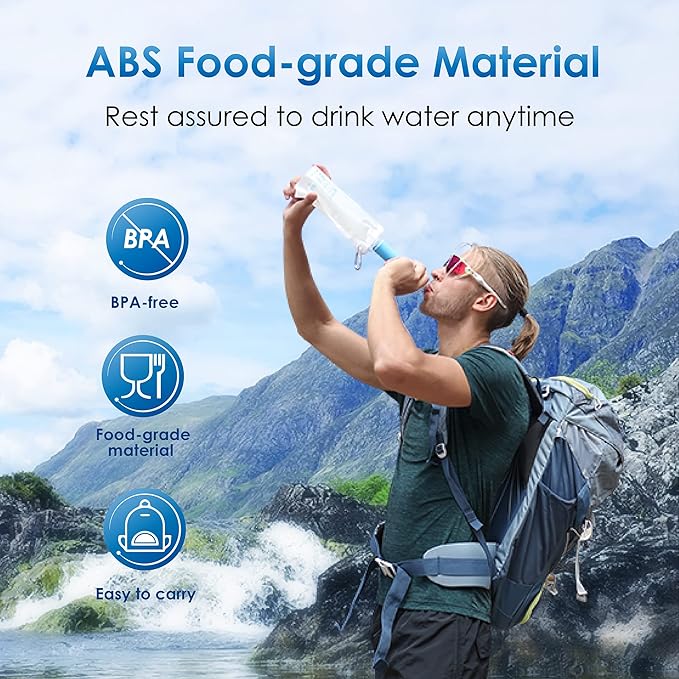 Waterdrop Gravity Water Filter Straw, Camping Water Filtration System, Water Purifier Survival for Travel, Backpacking and Emergency Preparedness, 1.5 gal Bag, 0.1 Micron, 5 Stage Filtration, Blue