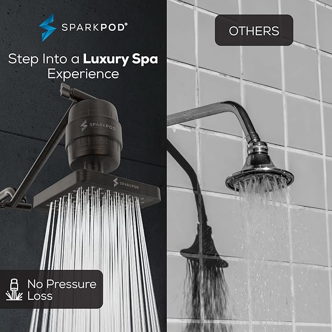 SparkPod 6" High Pressure Rain Shower Head with 23 Stage Filter Capsule & 11 Inch Adjustable Shower Arm Extension - Shower Filter Reduces Chlorine for Smoother Hair & Skin (Square, Oil-Rubbed Bronze)