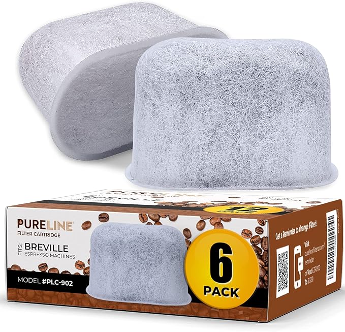 PURELINE 6-Pack of Replacement Breville BWF100 Compatible Water Filters (Activated Charcoal with Ionized Granulates)
