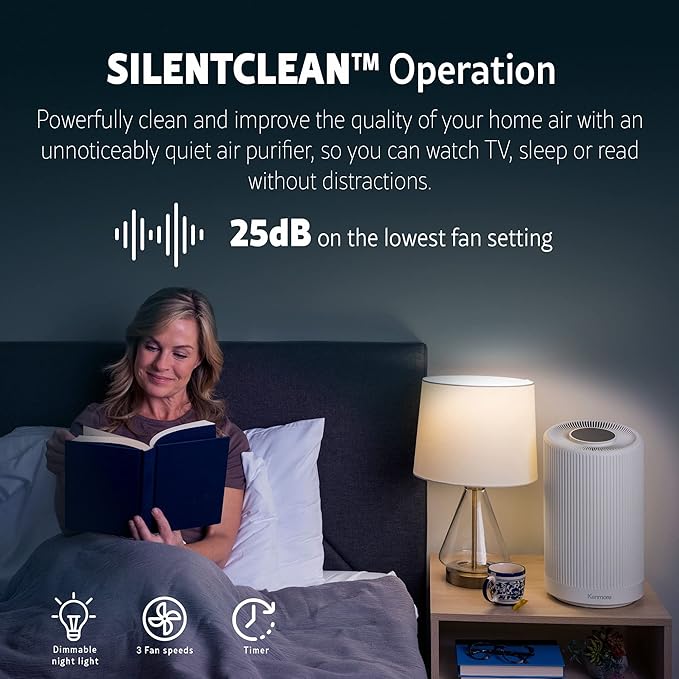 Kenmore PM1005 Air Purifier with H13 True HEPA Filter, Covers Up to 850 Sq.Foot, 25db SilentClean 3-Stage HEPA Filtration System for Office & Bedroom