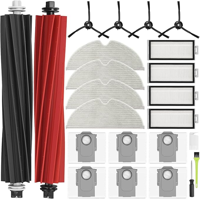 23PCS Replacement Accessories Kit Compatible with Roborock Q8 Max+/Q5 Pro+/Q5 Max+/Q5 DuoRoller+ Includes Dual Main Brush, HEPA Filters, Mop Pads, Side Brushes, Cleaning Tools