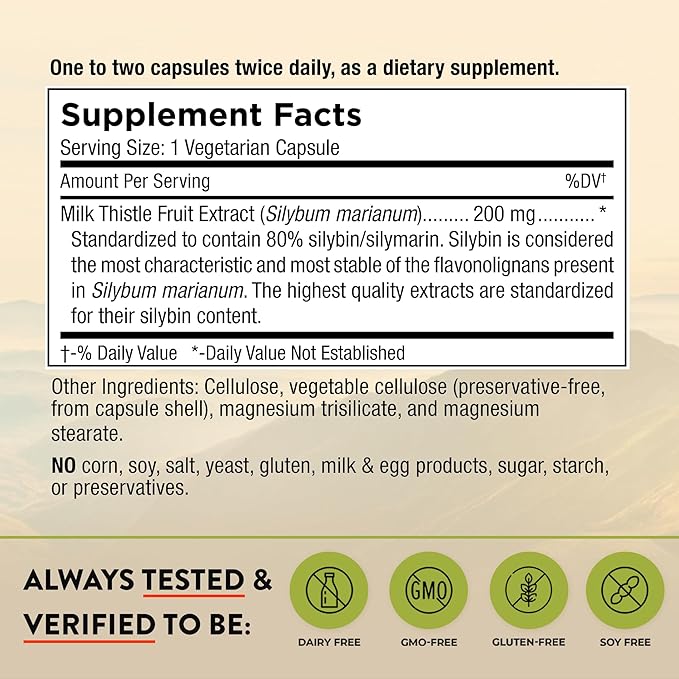 Mt. Angel Vitamins' Milk Thistle - Vegetarian Liver Support Supplement - Optimal Liver Health & Herbal Detox - Non-GMO & Gluten-Free - Made in The USA - 60 Capsules