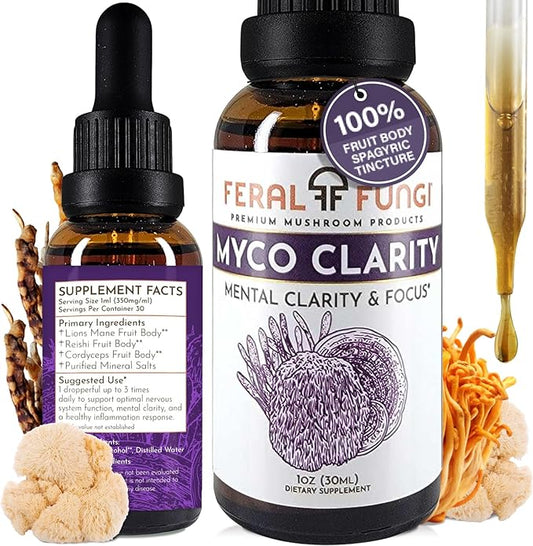 Myco-Clarity Extract – Lion’s Mane, Reishi & Cordyceps – Triple-Extracted Spagyric Tincture for Mental Clarity and Focus – 100% Fruiting Body – Natural Flavor – Made in The USA – 1oz