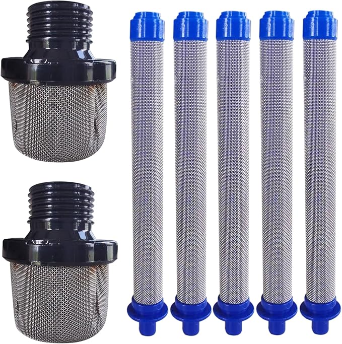 2PCS 288716 3/4 Replacement Inlet Strainer with 5PCS 288749 60-Mesh SG2/SG3 Spray Gun Filter Combo Kit for Airless Paint Sprayers