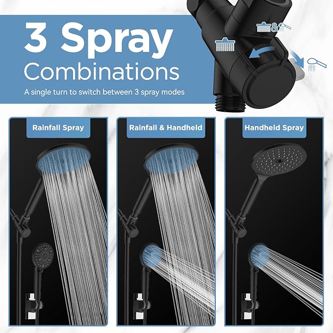 Dual Filtered Shower Heads Combo, High Pressure Rain Shower Head with Handheld Spray Built-in Power Wash, Dual Handheld Shower Head for Hard Water, Remove Chlorine for Healthier Skin-Black
