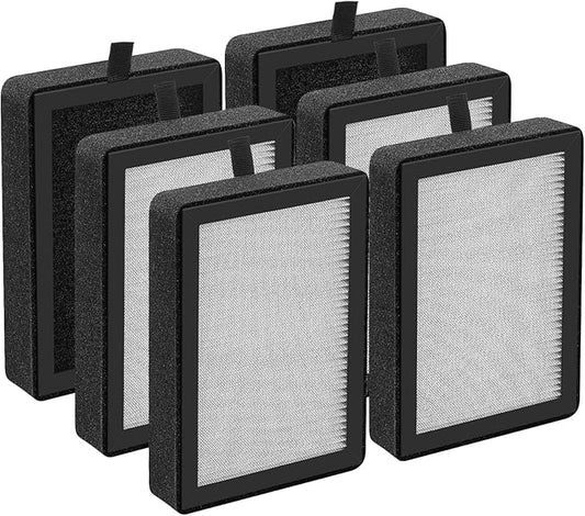 6 Pack LV-H128 Replacement Filter Compatible with LEVOIT LV-H128 / PUURVSAS (HM669A) / ROVACS (RV60) Air Purifiers, 3-in-1 HEPA, Activated Carbon Layer and Pre-Filter
