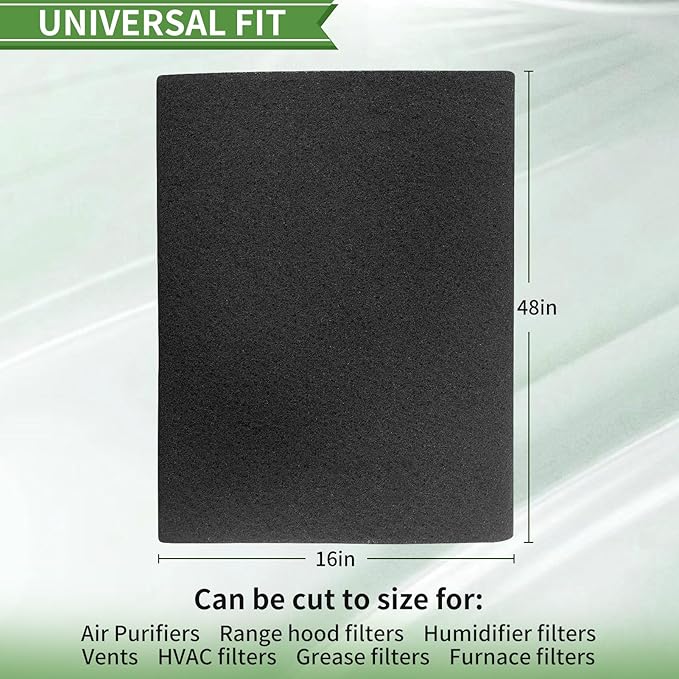 Cut to Fit Activated Carbon Air Filter 16" x 48" –Replacement Charcoal air Filters - Carbon Filter Sheet for Air Purifier, Window AC Air Vent and More-1PC
