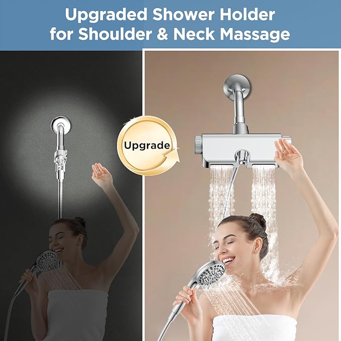 Filtered Shower Head with Handheld Combo - Dual 2-in-1 Spa System with Massage Shower and 10 Modes Hand Held Shower High Pressure with Built in Power Wash Mode (Chrome)