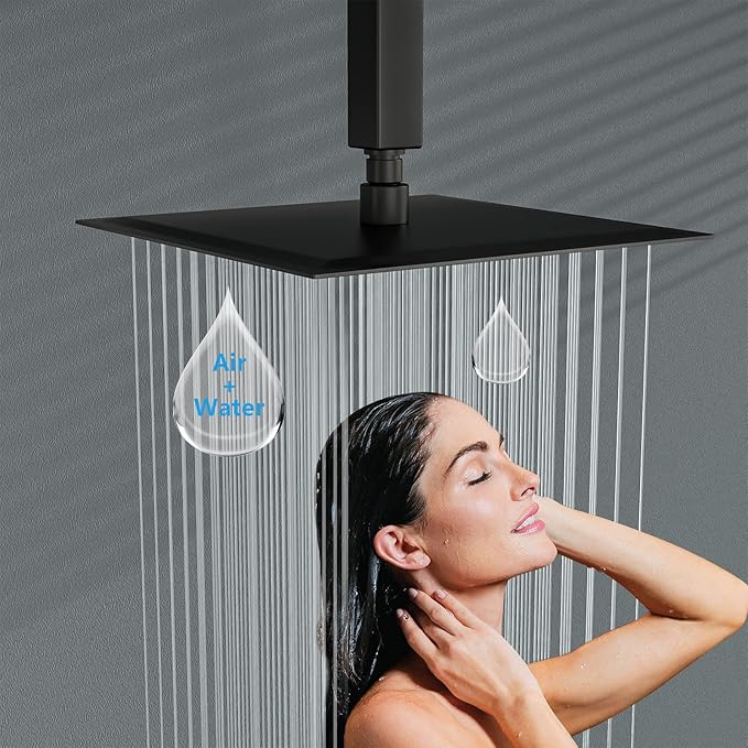 Lordear Black Rain Shower Head 16 Inch Square High Pressure Stainless Steel Rainfall Shower Head 360° Rotation Waterfall Showerhead Full Body Coverage with Silicone Nozzle