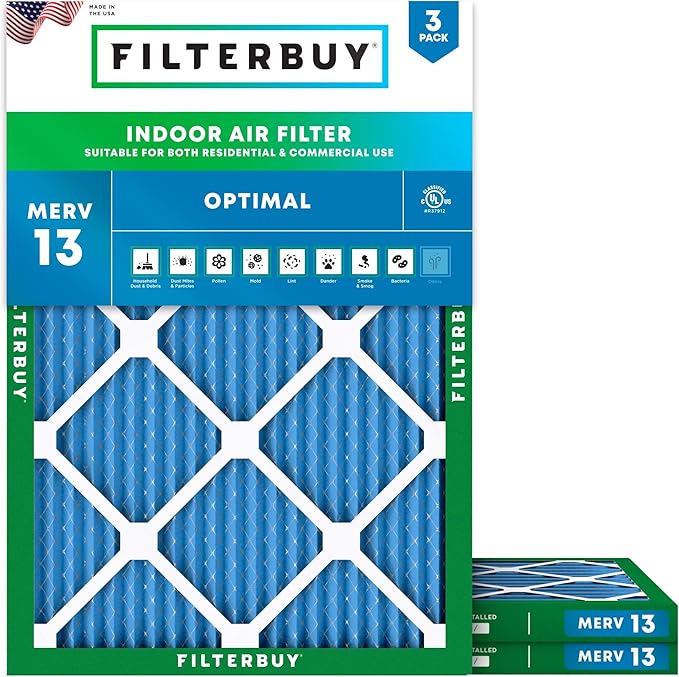 Filterbuy 24x30x1 Air Filter MERV 13 (MPR 1900) Health Defense Replacement (3-Pack), Electrostatic Pleated HVAC AC Furnace Filters, Made in USA (Actual Size: 23.88 x 29.88 x 0.75)