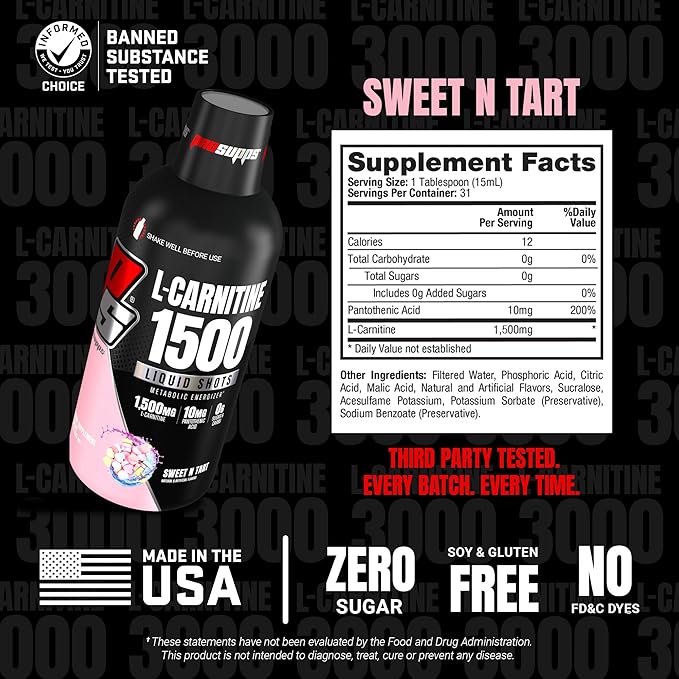 PROSUPPS L-Carnitine Liquid 1500, Stimulant-Free Liquid Shots for Men & Women - Clean Workout Drink for Energy, Performance & Muscle Recovery - No Sugar, No Carbs - 31 Servings, Sweet N-Tart