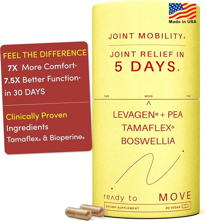MOVE Fast Acting Joint Supplements | Tamaflex® Turmeric & Tamarind, Levagen®+ PEA Palmitoylethanolamide, Boswellia Serrata, Bioperine® Black Pepper Extract | Joint Support & Mobility | 60 Vegan Caps