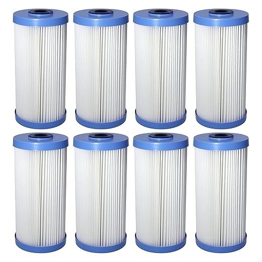 Pentair Pentek R30-BB Big Blue Sediment Water Filter, 10-Inch, Whole House Pleated Polyester Filter Cartridge, 10" x 4.5", 30 Micron, Pack of 8, White