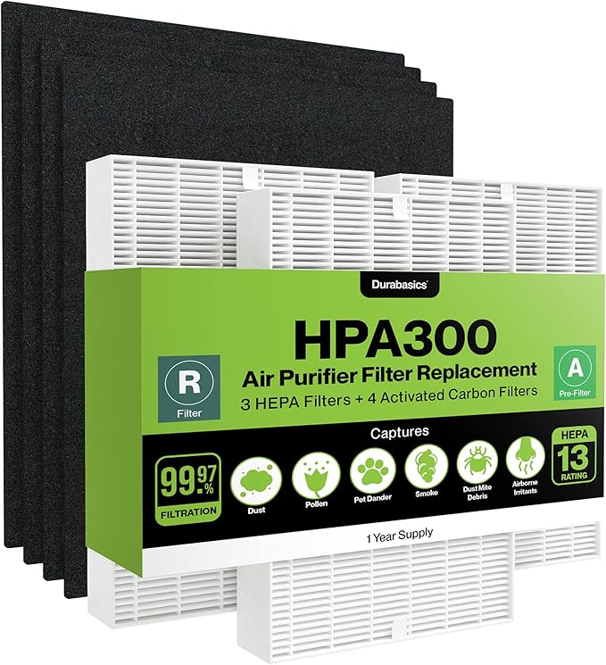 Durabasics 3 HEPA Filter Set for HPA300 Honeywell Air Purifier Filters & Honeywell HPA300 - Compatible with Air Purifier Replacement HPA 300 - Replacements for Filter R & HPA 300 Filter