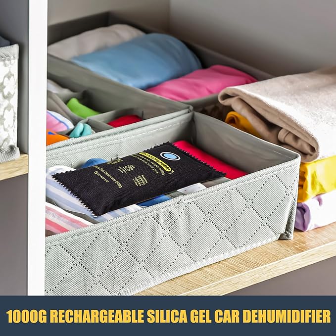 1000g Rechargeable Silica Gel Desiccant Pack of 1, Moisture Absorbers Bag, Discoloration Desiccant Dehumidifier for Dry and Storage Home Closets Gun Safe Cars, Black