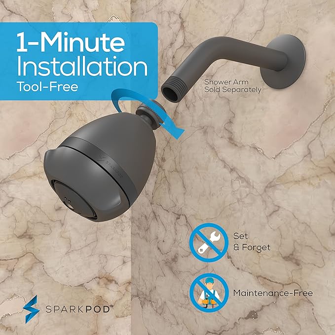 SparkPod 3-Inch Extreme High Pressure Shower Heads - Pressure Boosting with Rain, Massage & Pulsating Mode, Powerful Water-Saving Showerhead - 2.5 GPM Fixed Shower Head (Charcoal Grey)