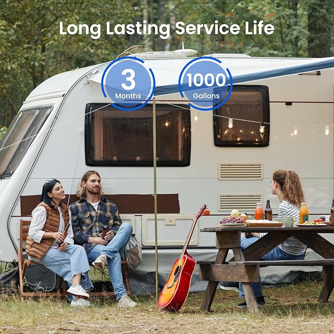 GLACIER FRESH RV/Marine Water Filter with 1 Flexible Hose Protector, Greatly Reduces Bad Taste, Odors, Chlorine and Sediment in Drinking Water, 2 Pack