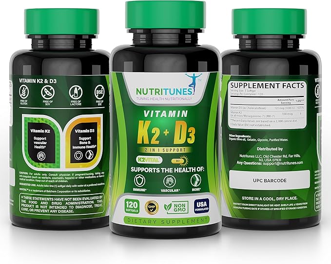 Vitamin D3 K2–5000 IU D3 & 100 mcg K2 MK-7 – Supports Bone, Heart & Immune Health – K2 D3 Vitamin Supplement – 120 Softgels, 4 Month Supply